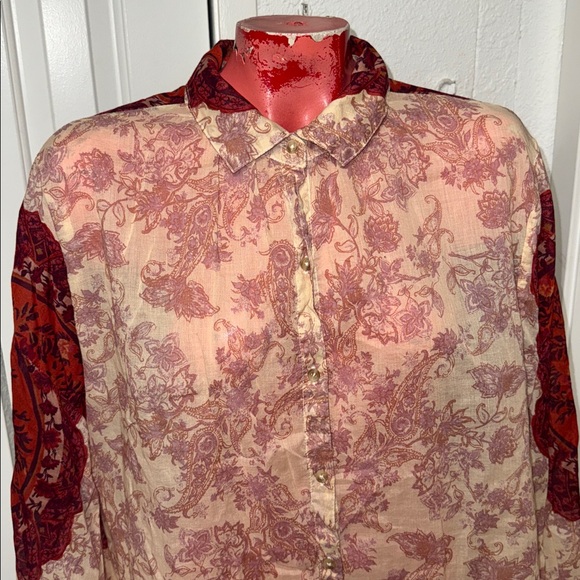 Free People Rose Bud Paisley Cotton Button Up Shirt top blouse - Picture 3 of 6